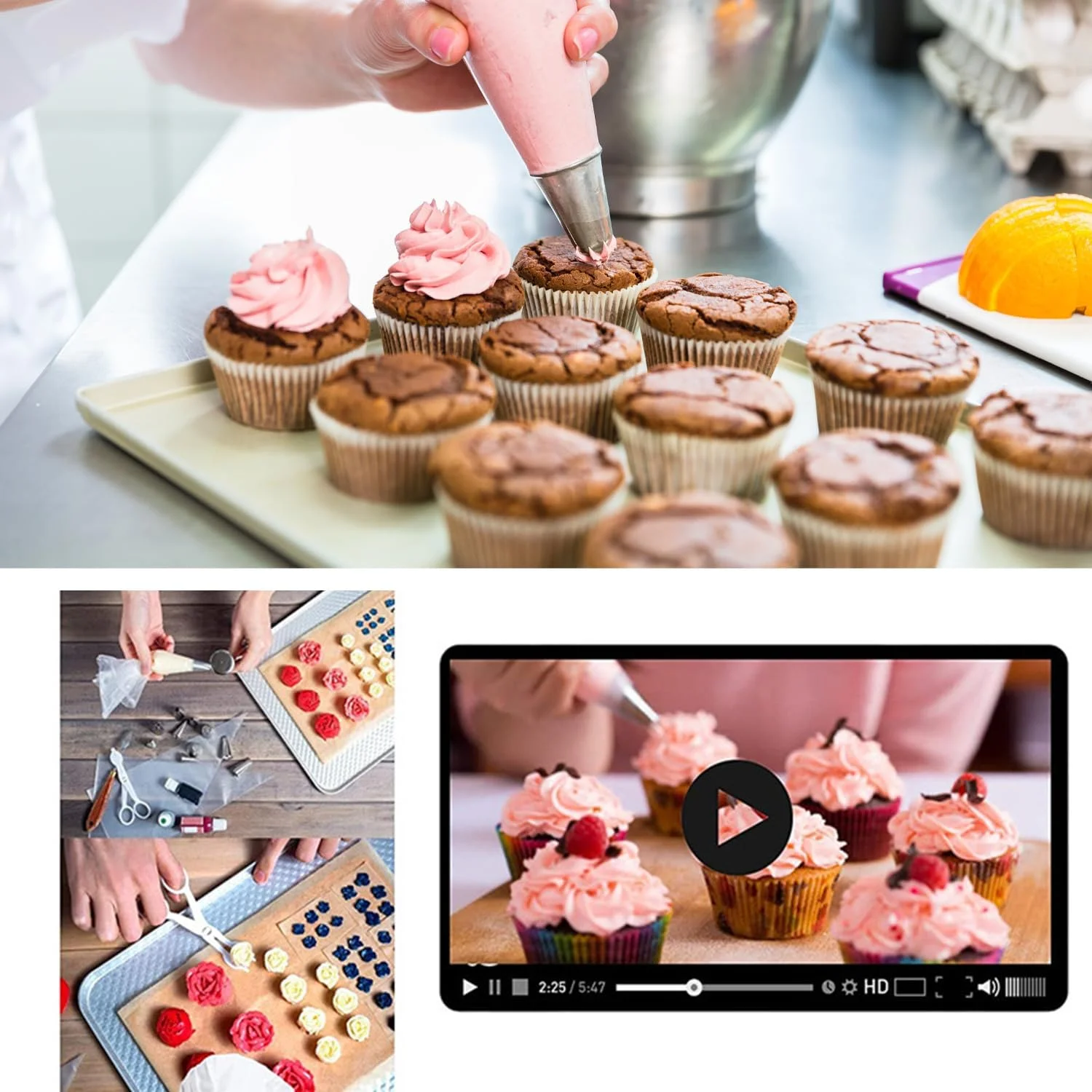 ست کیسه و ماسوره شیرینی پزی، 100 عدد کیسه شیرینی پزی 12 اینچی، کیسه های آیسینگ یکبار مصرف برای لوازم کیت تزئین کیک با 1 کیسه شیرینی پزی قابل استفاده مجدد، 1 اتصال دهنده، 12 ماسوره فراستینگ، 2 بست کیسه، 3 کاردک کیک