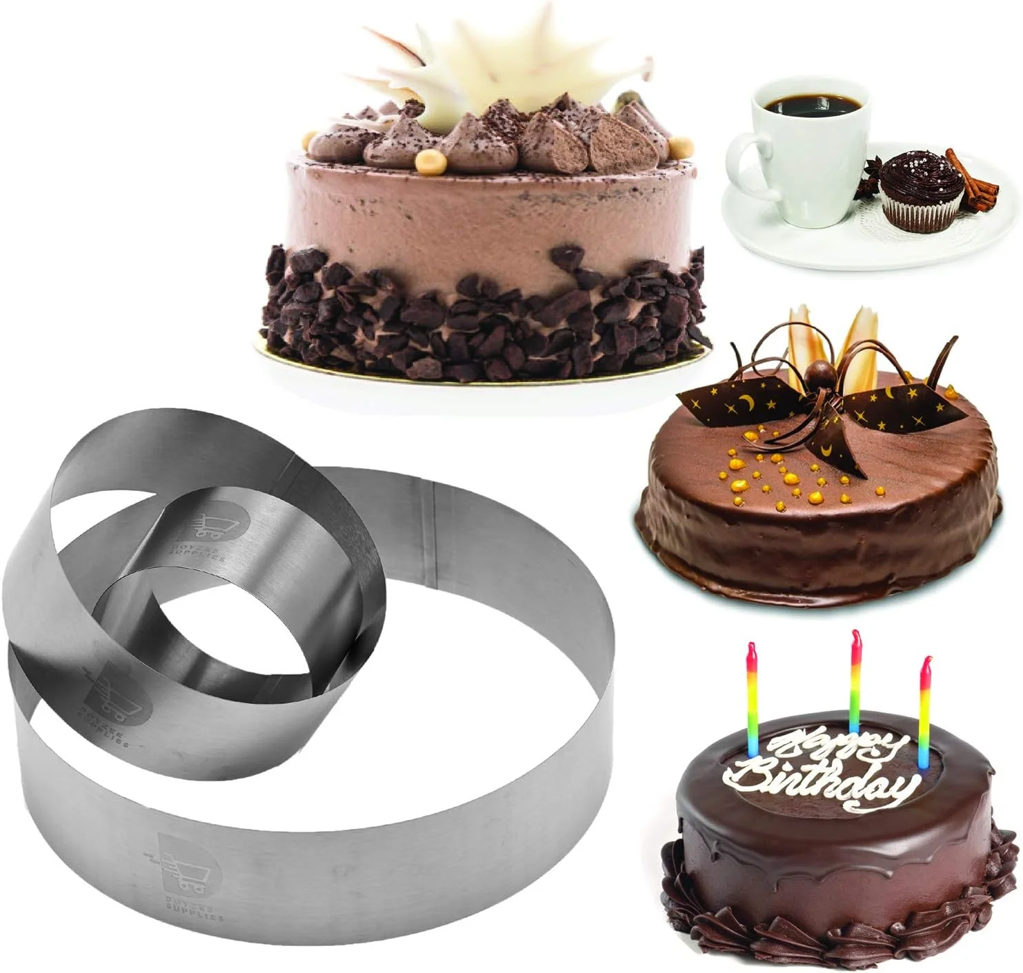 ست حلقه کیک دویزی، ست قالب کیک، حلقه شیرینی پزی، حلقه موس، قالب حلقه ای برای پخت - 4/6/8/10 اینچ