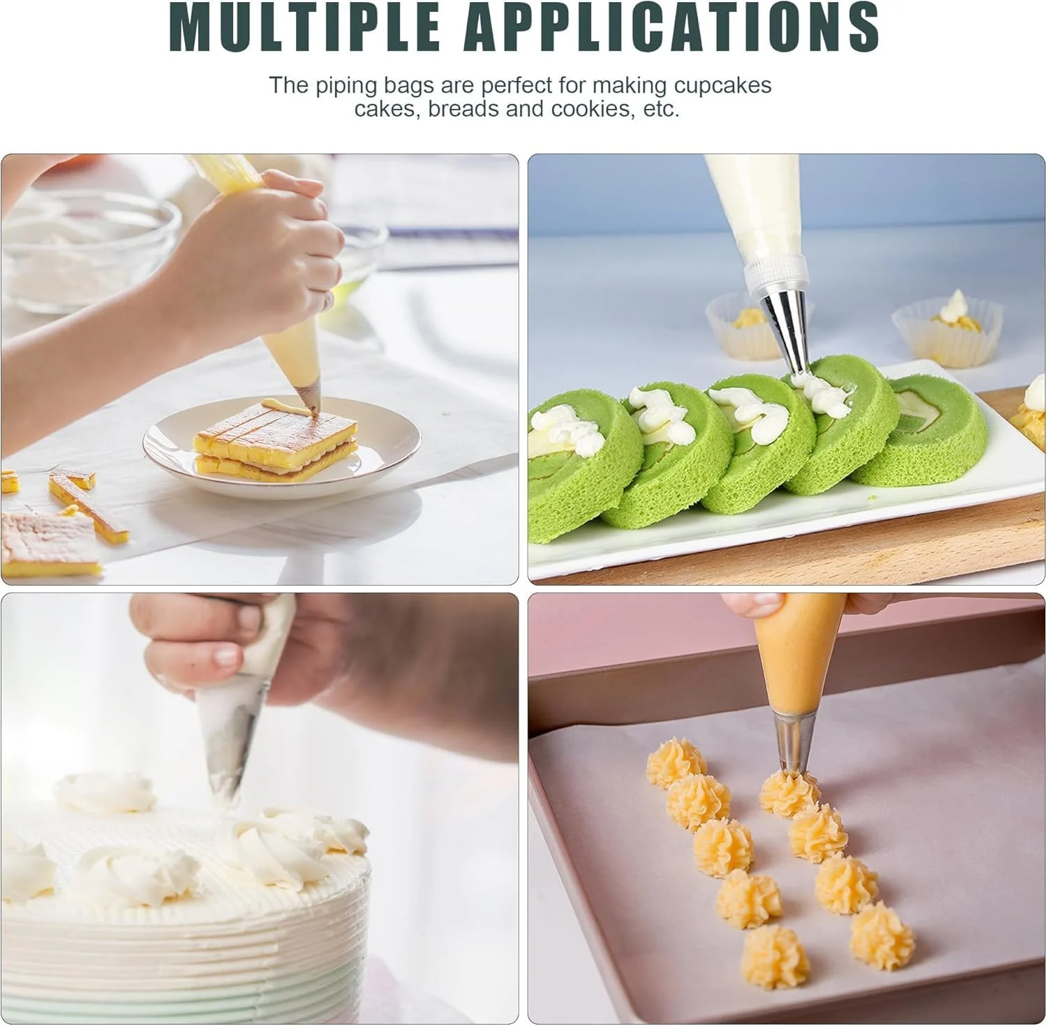 ست کیسه و ماسوره شیرینی پزی، 100 عدد کیسه شیرینی پزی 12 اینچی، کیسه های آیسینگ یکبار مصرف برای لوازم کیت تزئین کیک با 1 کیسه شیرینی پزی قابل استفاده مجدد، 1 اتصال دهنده، 12 ماسوره فراستینگ، 2 بست کیسه، 3 کاردک کیک