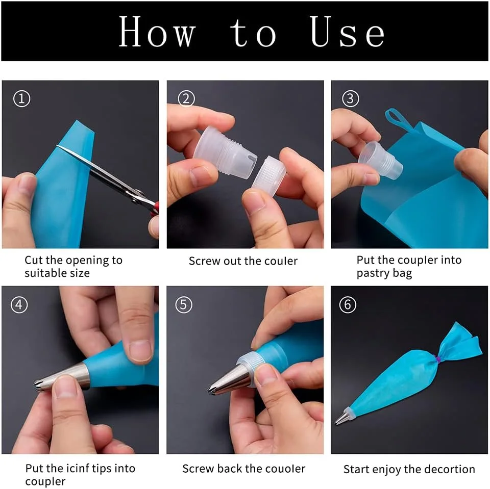 ست کیسه و ماسوره قنادی، 100 عدد کیسه شیرینی پزی 12 اینچی، کیسه های آیسینگ یکبار مصرف برای لوازم کیت تزئین کیک با 1 عدد کیسه قنادی قابل استفاده مجدد، 1 عدد اتصال دهنده، 12 عدد ماسوره خامه، 2 عدد بست کیسه، 3 عدد کاردک کیک