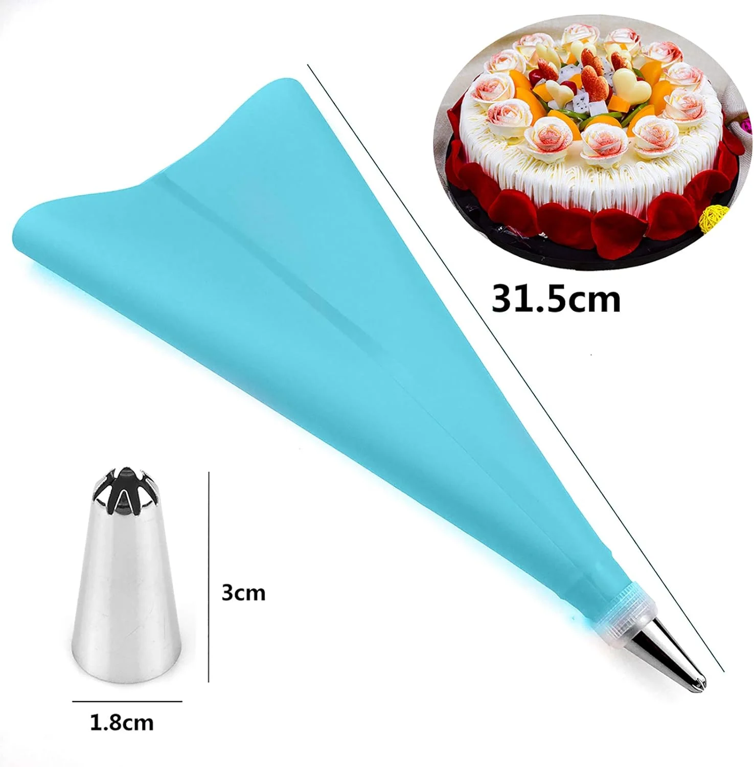 لوازم تزیین کیک، 6 عدد نازل استیل ضد زنگ با رابط قابل استفاده مجدد و کیسه شیرینی پزی برای کیک، کاپ کیک، کلوچه و شیرینی - آبی