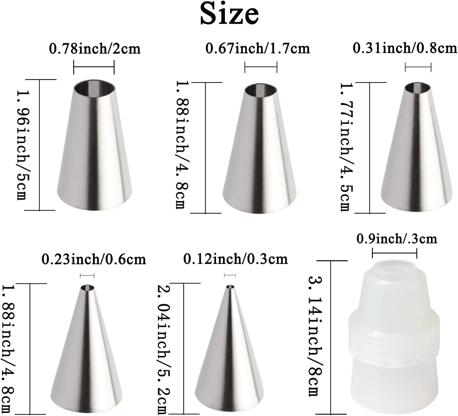 مجموعه 5 عددی ماسوره گرد بزرگ DEROWER با رابط های قابل استفاده مجدد، ماسوره های شیرینی پزی استیل ضد زنگ برای فوندانت شیرینی، لوازم تزئین کیک، مجموعه ابزار پخت (بزرگ)
