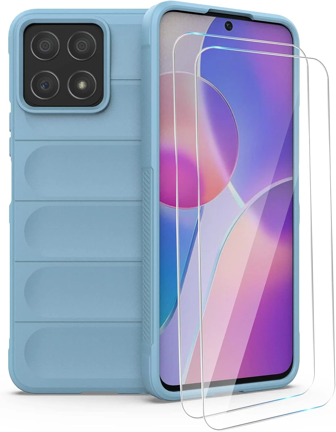کاور محافظ گوشی GMUJIAO سازگار با Honor X8، ضد لغزش، ضد ضربه، ضد خش، به همراه 2 محافظ صفحه نمایش شیشه ای حرارت دیده - آبی روشن