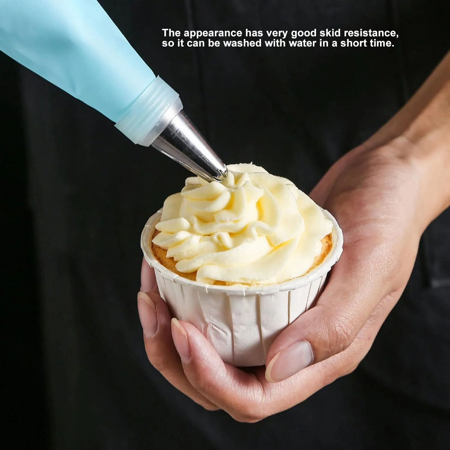 ست 8 تکه لوازم تزئین کیک شامل قیف های استیل، کیسه خامه قنادی، نازل های ضد خوردگی و ابزار تزئین کیک (آبی)