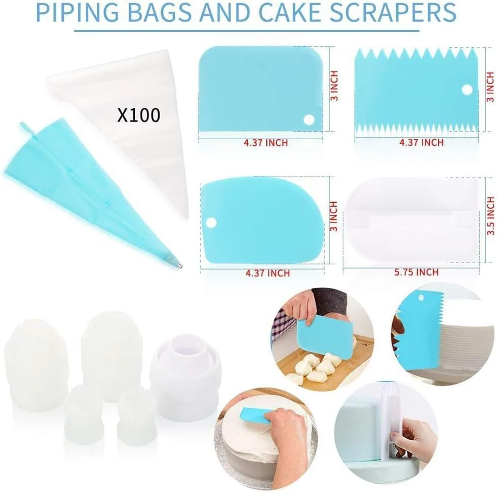 ست ابزار تزئین کیک، مجموعه لوازم شیرینی پزی 170 تکه با صفحه گردان، نازل های شیرینی پزی، کیسه های شیرینی خامه ای، نوک های لوله کشی یخ، ابزار پخت کیک برای تزئین کیک ست ابزار تزئین کیک، مجموعه لوازم شیرینی پزی 170 تکه با صفحه گردان، نازل های شیرینی پزی، کیسه های شیرینی خامه ای، نوک های لوله کشی یخ، ابزار پخت کیک برای تزئین کیک