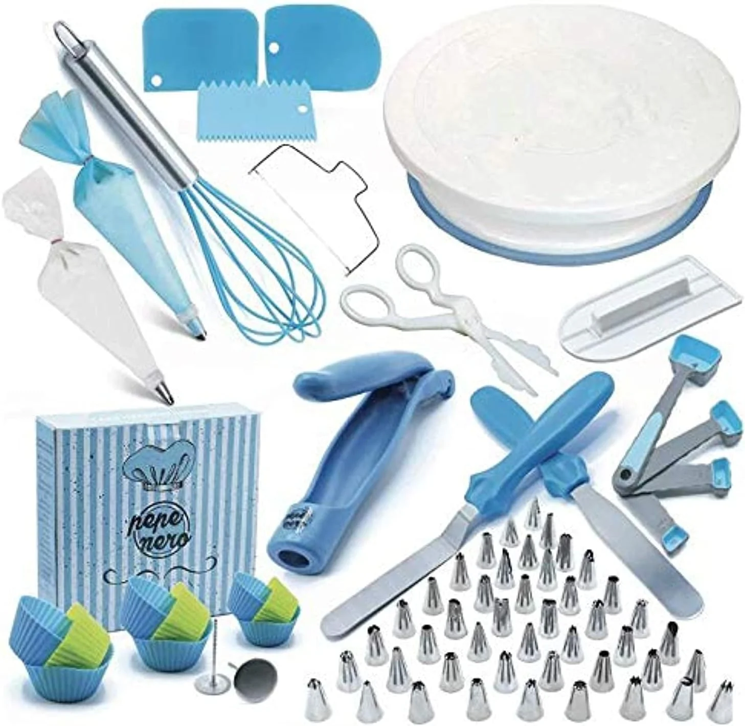 ست لوازم تزیین کیک ۱۳۶ تکه، صفحه گردان، قاشق های اندازه گیری، ابزار یخ زدن، مناسب برای تولد، کلوچه، پایپینگ، پخت، فراستینگ، شیرینی، کاپ کیک، عروسی ست لوازم تزیین کیک ۱۳۶ تکه، صفحه گردان، قاشق های اندازه گیری، ابزار یخ زدن، مناسب برای تولد، کلوچه، پایپینگ، پخت، فراستینگ، شیرینی، کاپ کیک، عروسی