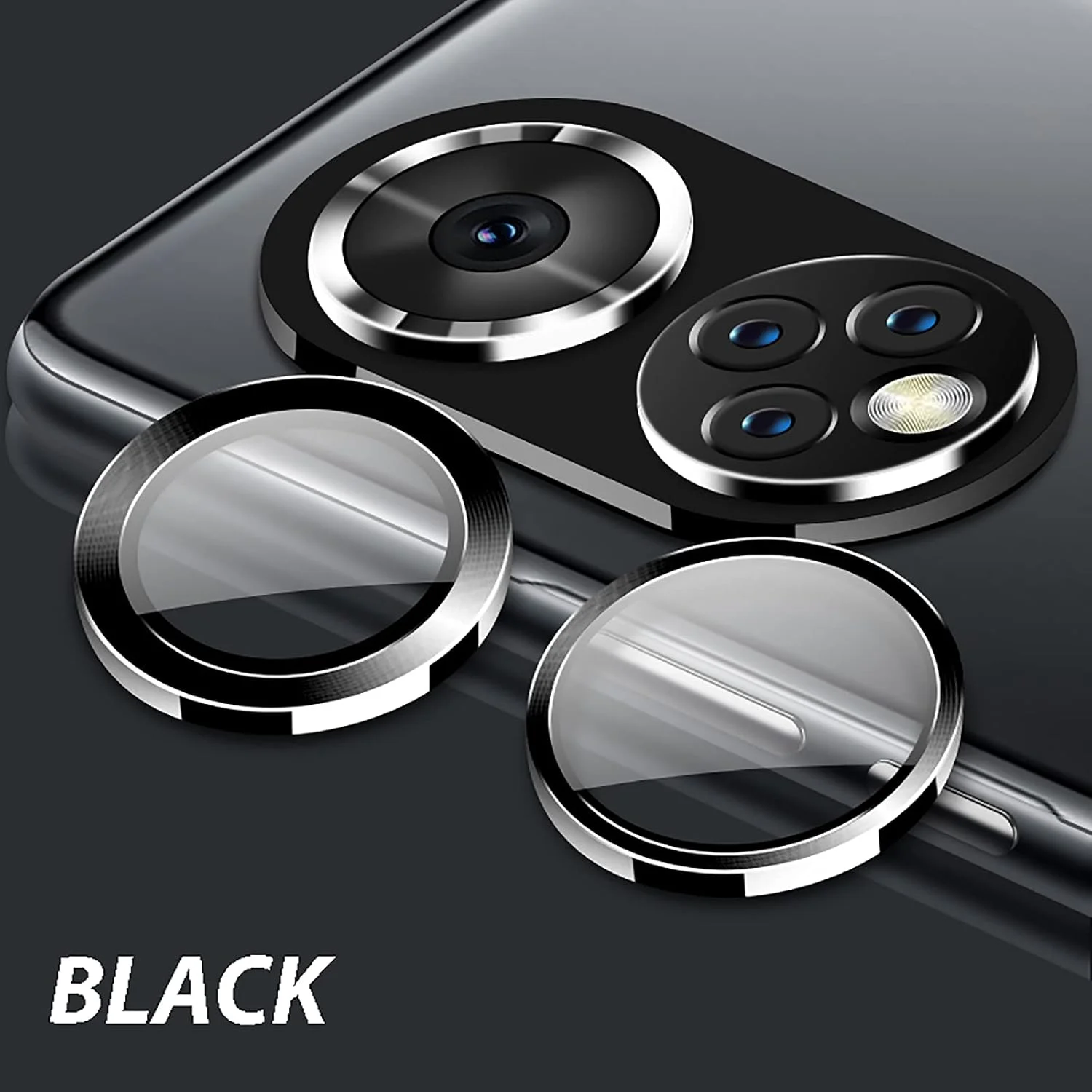 محافظ لنز دوربین GIOPUEY برای گوشی آنر 50 و آنر 50 پرو [جنس 2 در 1] قاب فلزی + شیشه محافظ - مشکی