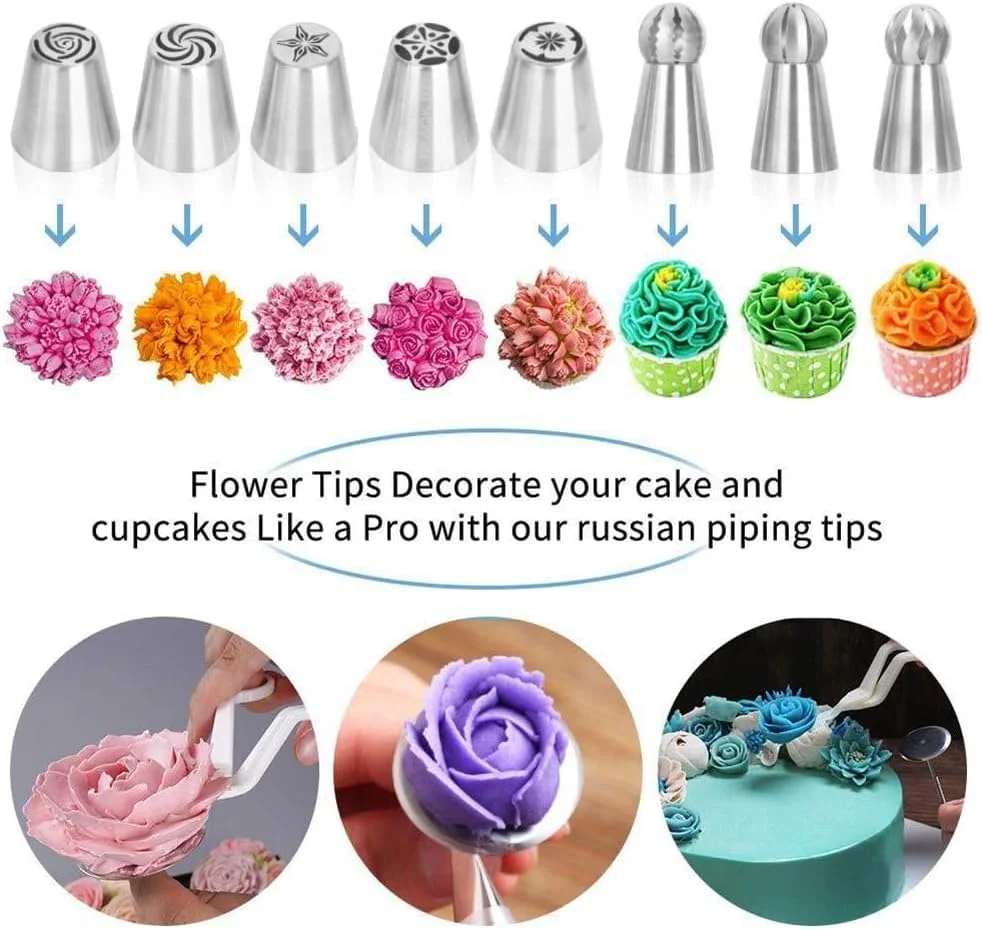 ست ابزار تزئین کیک، مجموعه لوازم شیرینی پزی 170 تکه با صفحه گردان، نازل های شیرینی پزی، کیسه های شیرینی خامه ای، نوک های لوله کشی یخ، ابزار پخت کیک برای تزئین کیک ست ابزار تزئین کیک، مجموعه لوازم شیرینی پزی 170 تکه با صفحه گردان، نازل های شیرینی پزی، کیسه های شیرینی خامه ای، نوک های لوله کشی یخ، ابزار پخت کیک برای تزئین کیک