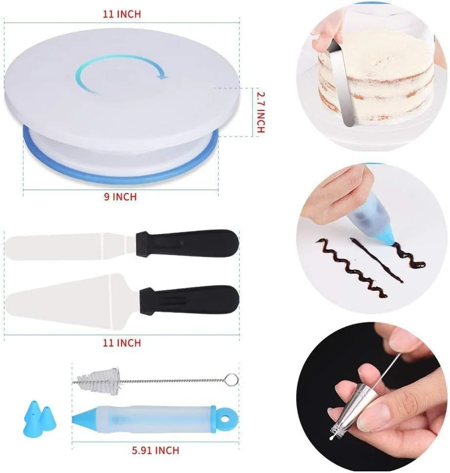 ست ابزار تزئین کیک، مجموعه لوازم شیرینی پزی 170 تکه با صفحه گردان، نازل های شیرینی پزی، کیسه های شیرینی خامه ای، نوک های لوله کشی یخ، ابزار پخت کیک برای تزئین کیک ست ابزار تزئین کیک، مجموعه لوازم شیرینی پزی 170 تکه با صفحه گردان، نازل های شیرینی پزی، کیسه های شیرینی خامه ای، نوک های لوله کشی یخ، ابزار پخت کیک برای تزئین کیک