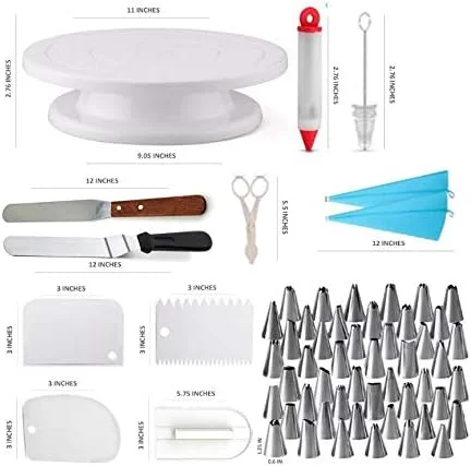 ست لوازم تزیین کیک 69 تکه - پایه گردان چرخان، کیت حرفه ای تزیین کاپ کیک، لوازم پخت، مجموعه کیسه و نوک ماسوره، ابزار شیرینی پزی کاپ کیک برای تزیین کیک، ابزار پخت