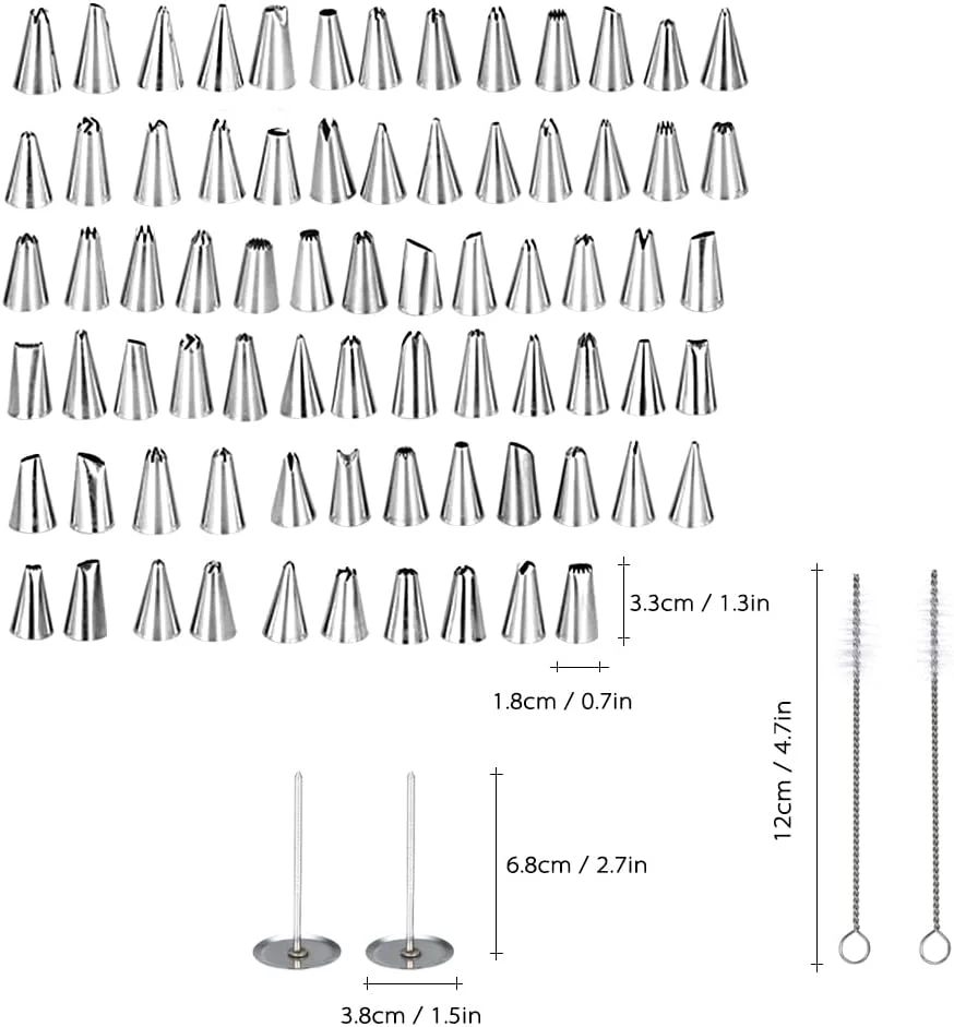 ست 100 تکه لوازم تزئین کیک شامل قیف های ماسوره، کیسه شیرینی پزی سیلیکونی، رابط پلاستیکی، میخ گل، قلم تزئین کیک، لیسک کیک، ابزار یخ زدن برای تزئین کیک، کاپ کیک، کلوچه و شیرینی ست 100 تکه لوازم تزئین کیک شامل قیف های ماسوره، کیسه شیرینی پزی سیلیکونی، رابط پلاستیکی، میخ گل، قلم تزئین کیک، لیسک کیک، ابزار یخ زدن برای تزئین کیک، کاپ کیک، کلوچه و شیرینی