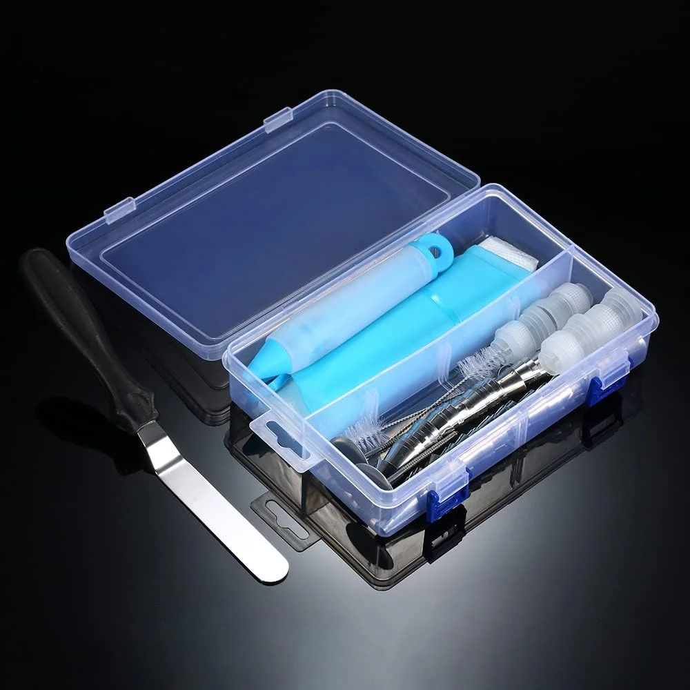 ست 100 تکه لوازم تزئین کیک شامل قیف های ماسوره، کیسه شیرینی پزی سیلیکونی، رابط پلاستیکی، میخ گل، قلم تزئین کیک، لیسک کیک، ابزار یخ زدن برای تزئین کیک، کاپ کیک، کلوچه و شیرینی ست 100 تکه لوازم تزئین کیک شامل قیف های ماسوره، کیسه شیرینی پزی سیلیکونی، رابط پلاستیکی، میخ گل، قلم تزئین کیک، لیسک کیک، ابزار یخ زدن برای تزئین کیک، کاپ کیک، کلوچه و شیرینی