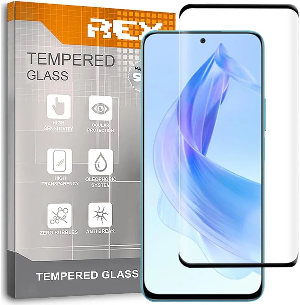 محافظ صفحه نمایش سه بعدی REY برای HONOR 90، مشکی، محافظ صفحه نمایش شیشه ای حرارت دیده، شیشه حرارت دیده، محافظت کامل، سه بعدی، 4 بعدی، 5 بعدی