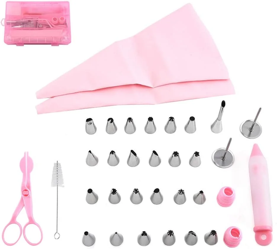 ست لوازم تزیین کیک شامل ماسوره های قیف خامه زن، ابزار شیرینی پزی و لوازم تزیین کیک و کلوچه، 34 تکه ست لوازم تزیین کیک شامل ماسوره های قیف خامه زن، ابزار شیرینی پزی و لوازم تزیین کیک و کلوچه، 34 تکه