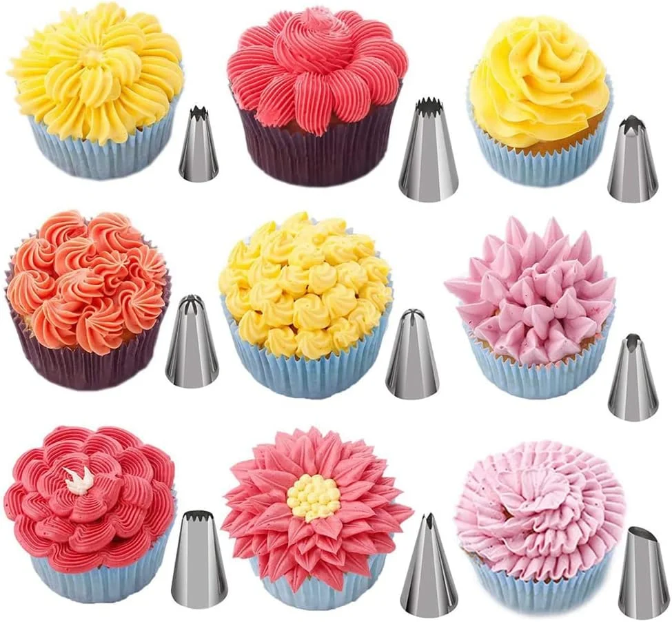 ست لوازم تزیین کیک شامل ماسوره های قیف خامه زن، ابزار شیرینی پزی و لوازم تزیین کیک و کلوچه، 34 تکه