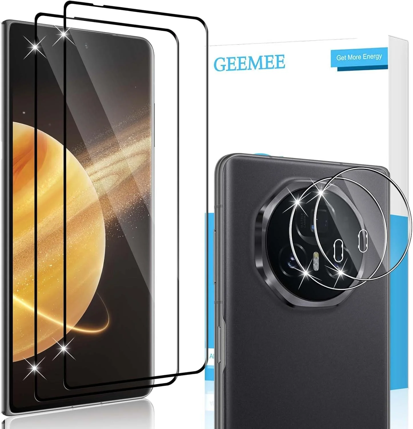 محافظ صفحه نمایش شیشه ای تمپرد GEEMEE برای گوشی آنر مجیک V3، بسته 2 عددی محافظ صفحه نمایش به همراه 2 عدد محافظ دوربین، فیلم سخت با سختی 9H، شیشه محافظ تمپرد پوشش کامل صفحه نمایش