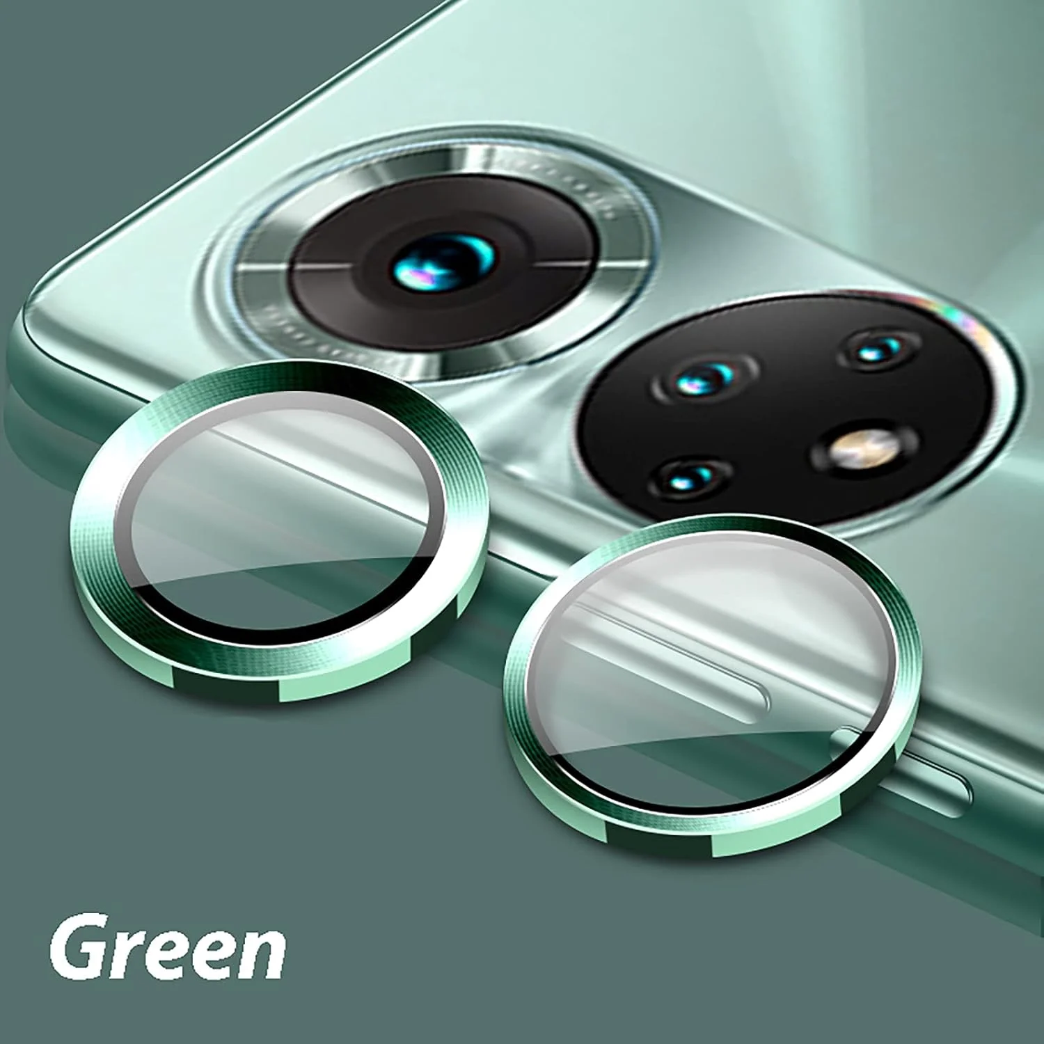 محافظ لنز دوربین GIOPUEY برای گوشی آنر 50 و آنر 50 پرو، محافظ صفحه شیشه ای دوربین [جنس 2 در 1] حاشیه فلزی + شیشه محافظ - سبز