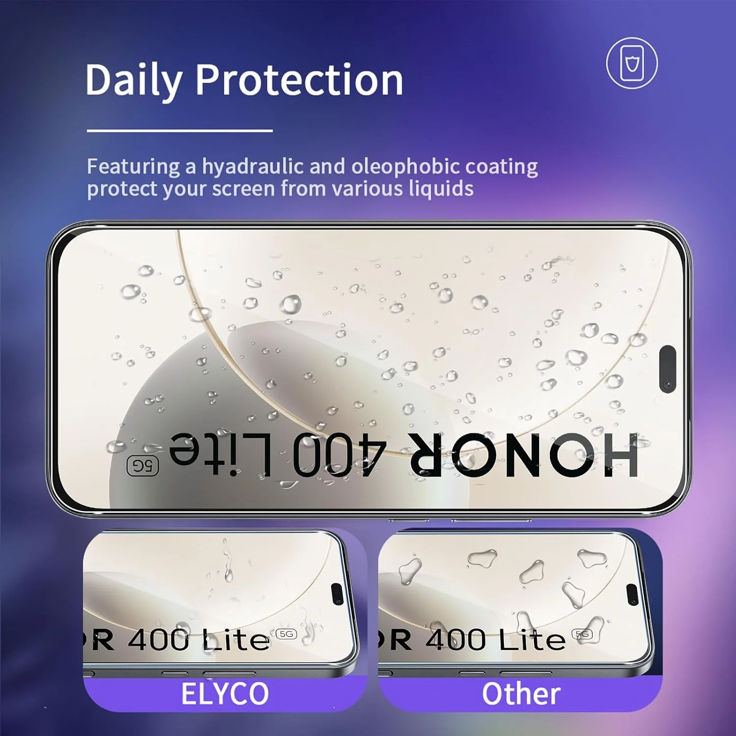 محافظ صفحه نمایش الیکو سازگار با Honor 400 Lite، شیشه حرارت دیده، بسته 2 عددی محافظ شیشه ای + 2 محافظ دوربین، سختی 9H، ضد خش، بدون حباب، محافظ صفحه نمایش شفاف HD