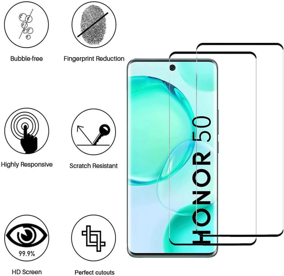 محافظ صفحه نمایش شیشه ای حرارت دیده 24/7 Oliver Twin Pack Honor 50 [سختی 9H] [بدون حباب] [سازگار با قاب]