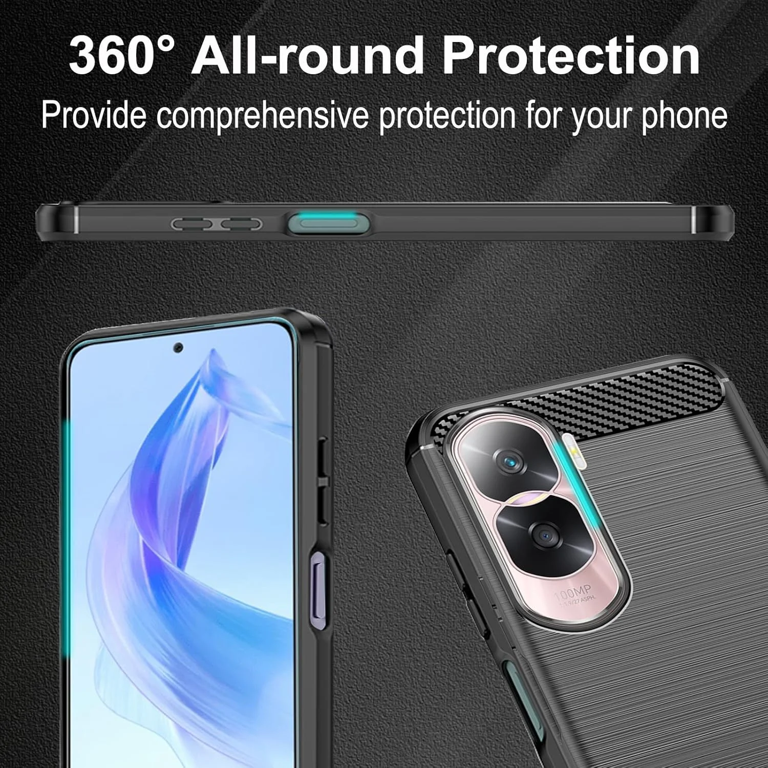 کاور کاناپیکا برای گوشی آنر 90 لایت به همراه 3 عدد محافظ صفحه نمایش شیشه ای، کاور فوق العاده نازک [طرح فیبر کربن] [ضد ضربه] قاب محافظ سبک و نرم گوشی موبایل