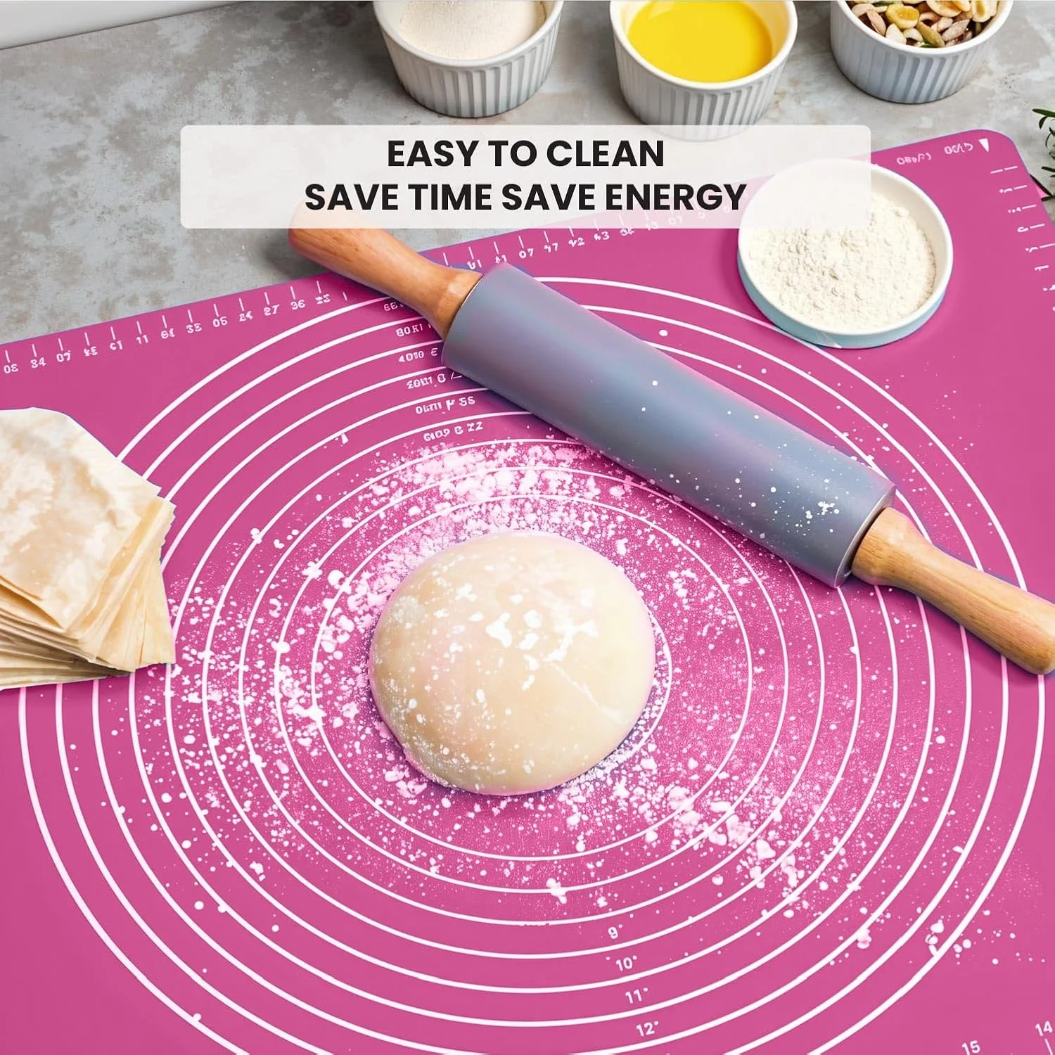 حصیر سیلیکونی پخت پنبه هوم برای ورز دادن خمیر شیرینی با اندازه گیری، زیرانداز مقاوم در برابر حرارت، پد زیر بشقابی، تخته شیرینی پزی نچسب و ضد لغزش، لوازم پخت برای پخت پیتزا و کیک 60x40 سانتی متر صورتی