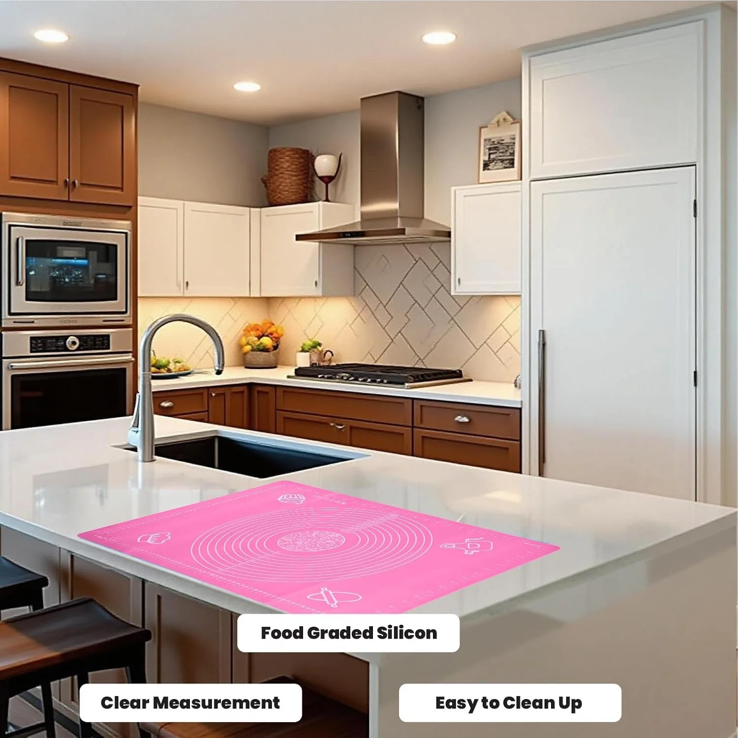 حصیر سیلیکونی پخت پنبه هوم برای ورز دادن خمیر شیرینی با اندازه گیری، زیرانداز مقاوم در برابر حرارت، پد زیر بشقابی، تخته شیرینی پزی نچسب و ضد لغزش، لوازم پخت برای پخت پیتزا و کیک 60x40 سانتی متر صورتی