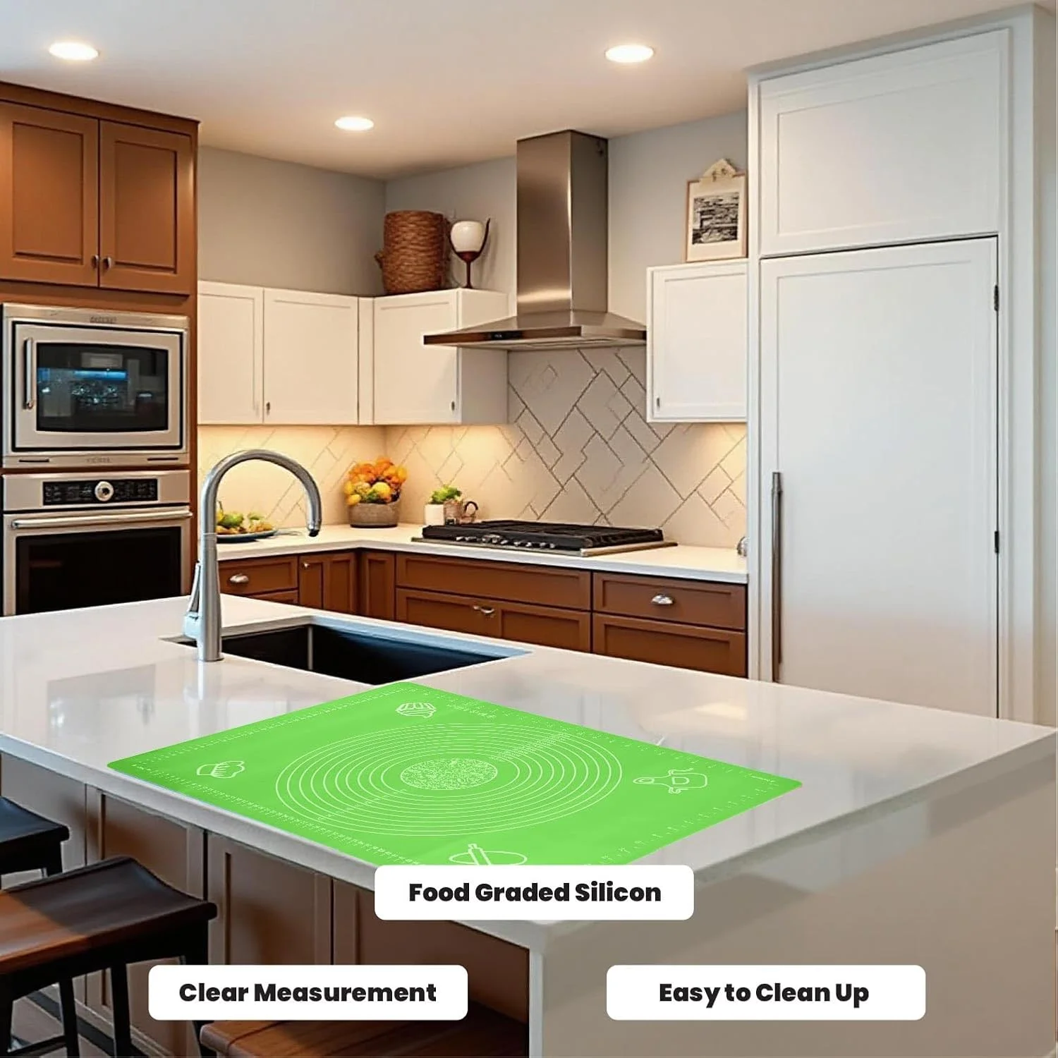 حصیر سیلیکونی پخت پنبه هوم برای ورز دادن خمیر شیرینی با اندازه گیری، آستر مقاوم در برابر حرارت، زیر بشقابی، تخته شیرینی پزی غیر چسبنده و ضد لغزش، لوازم پخت برای پخت پیتزا و کیک 60x40 سانتی متر سبز