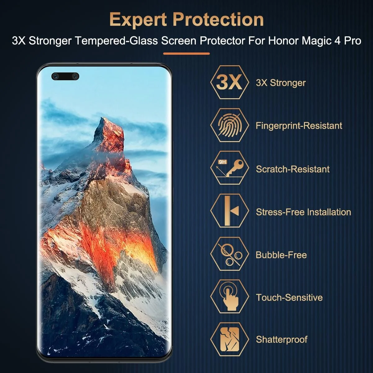 محافظ صفحه نمایش Supershieldz برای گوشی Honor Magic 4 Pro 5G، فیلم شیشه ای حرارت دیده، محافظ های منحنی پوشش کامل برای Honor Magic 4 Pro، حساس به لمس، ضد خش، بدون حباب، Ultra HD - بسته 2 عددی