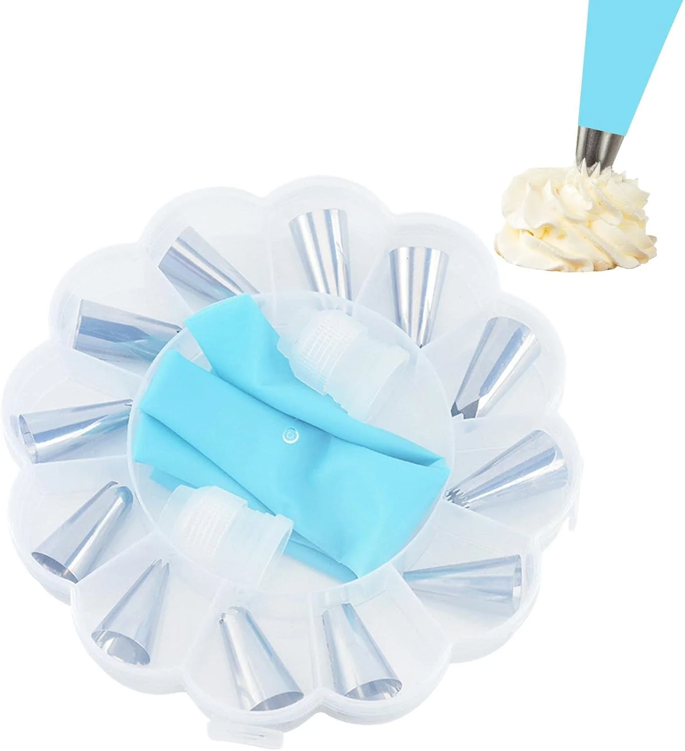 کیت نوک های ماسوره کیک | نوک های آیسینگ برای کیک - کیسه شیرینی پزی، 2 عدد اتصال دهنده، ابزار تزئین کیک برای تزئین کوکی های کاپ کیک، لوازم پخت