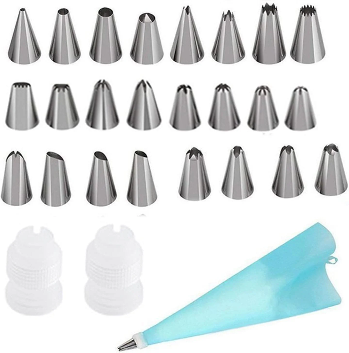 مجموعه 27 عددی قیف و ماسوره تزئین کیک Athu - کیسه های خامه با 24 ماسوره استیل و کیسه های شیرینی پزی قابل استفاده مجدد - کیت لوازم تزئین کیک مجموعه 27 عددی قیف و ماسوره تزئین کیک Athu - کیسه های خامه با 24 ماسوره استیل و کیسه های شیرینی پزی قابل استفاده مجدد - کیت لوازم تزئین کیک