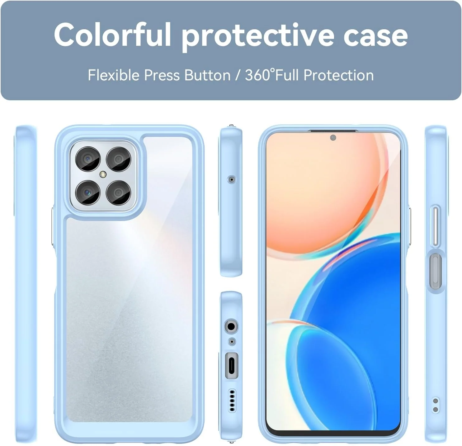 کاور به همراه یک محافظ صفحه شیشه ای برای گوشی های آنر 70 لایت، آنر X6 و آنر X6A، کاور محافظ گوشی برای آنر 70 لایت، آنر X6 و آنر X6A، کاور نرم و باریک TPU ضد ضربه و ضد خش - سرمه ای