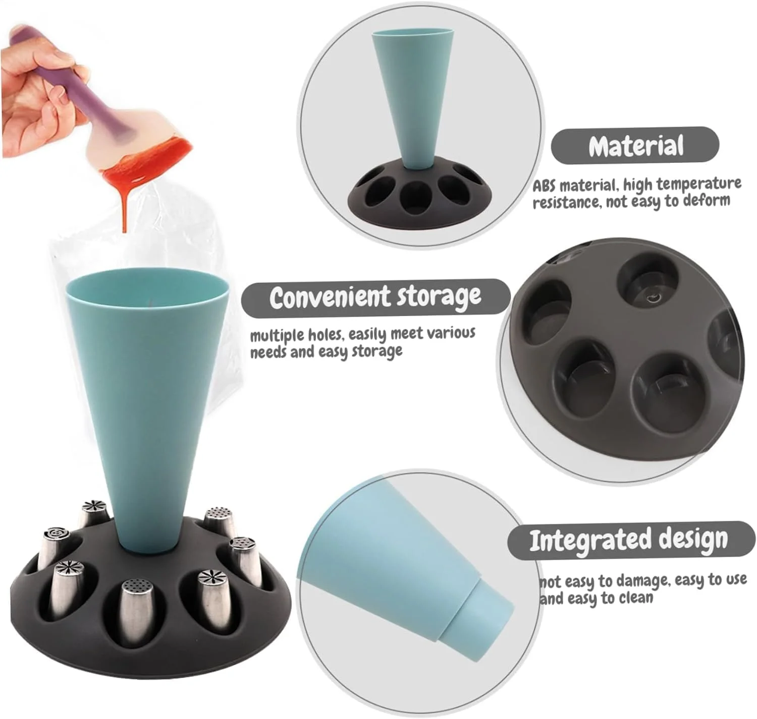 پایه نگهدارنده قیف خامه Azonee، نگهدارنده ابزار برای تزئین کیک و کیسه های شیرینی پزی، نگهدارنده نازل، پایه پلاستیکی کیسه شیرینی پزی برای لوازم جانبی پخت