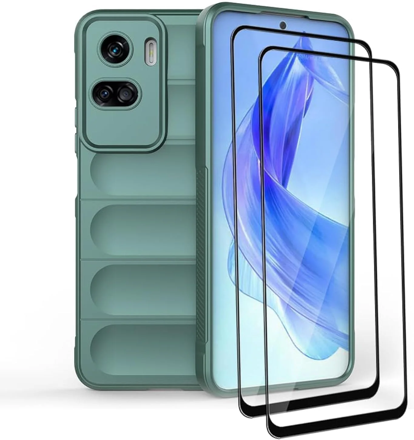 کاور محافظ گوشی GMUJIAO سازگار با Honor 90 Lite، ضد لغزش، ضد ضربه، ضد خش، همراه با 2 محافظ صفحه نمایش شیشه ای حرارت دیده [مقاوم در برابر خش] - سبز