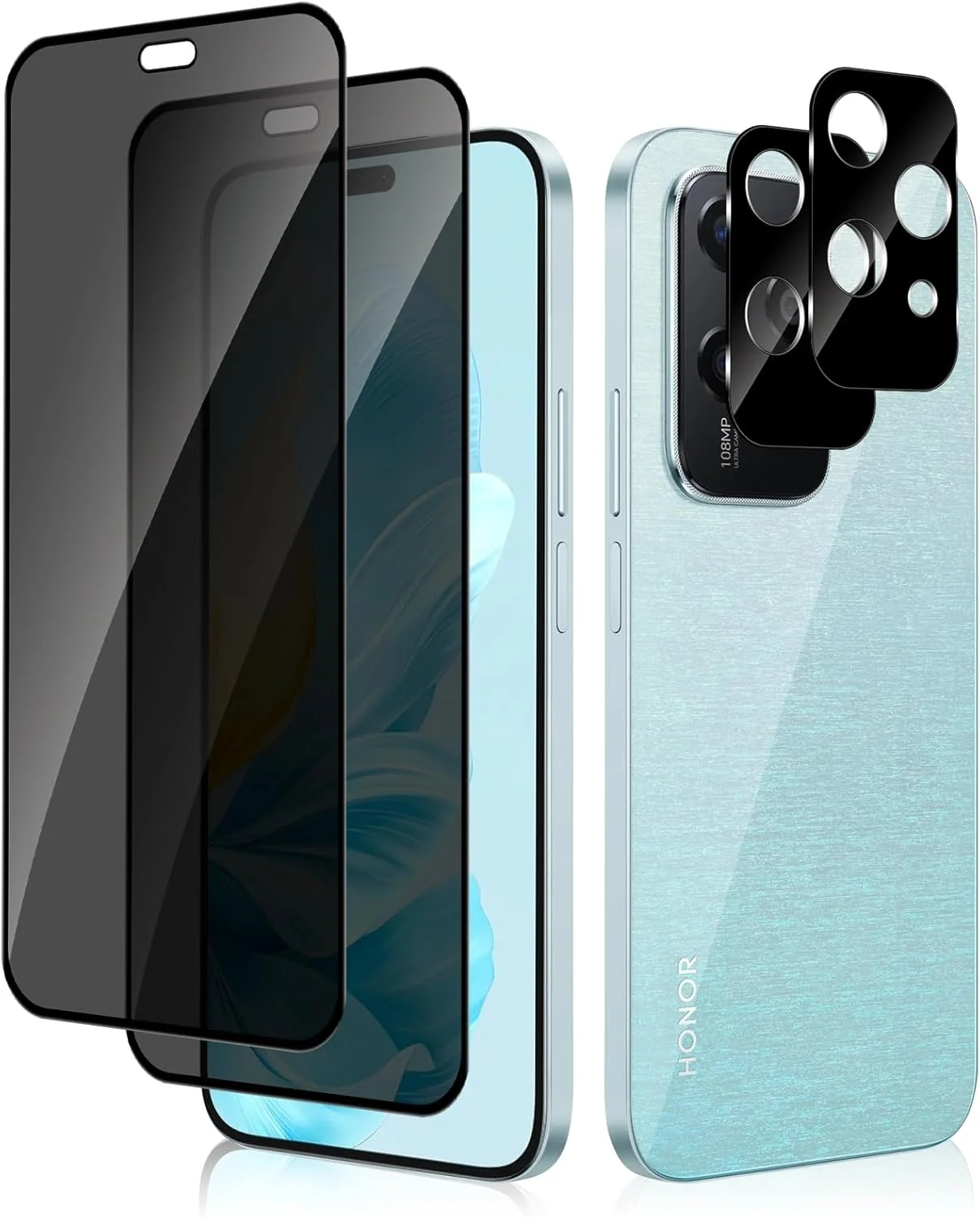 محافظ صفحه نمایش حریم خصوصی MokaZii برای گوشی Honor 200 Lite 5G، [2+2 تکه] محافظ صفحه نمایش دوربین + محافظ صفحه نمایش حریم خصوصی، محافظ صفحه نمایش شیشه ای حرارت دیده 9H ضد خش و ضد جاسوسی برای گوشی Honor 200 Lite 5G