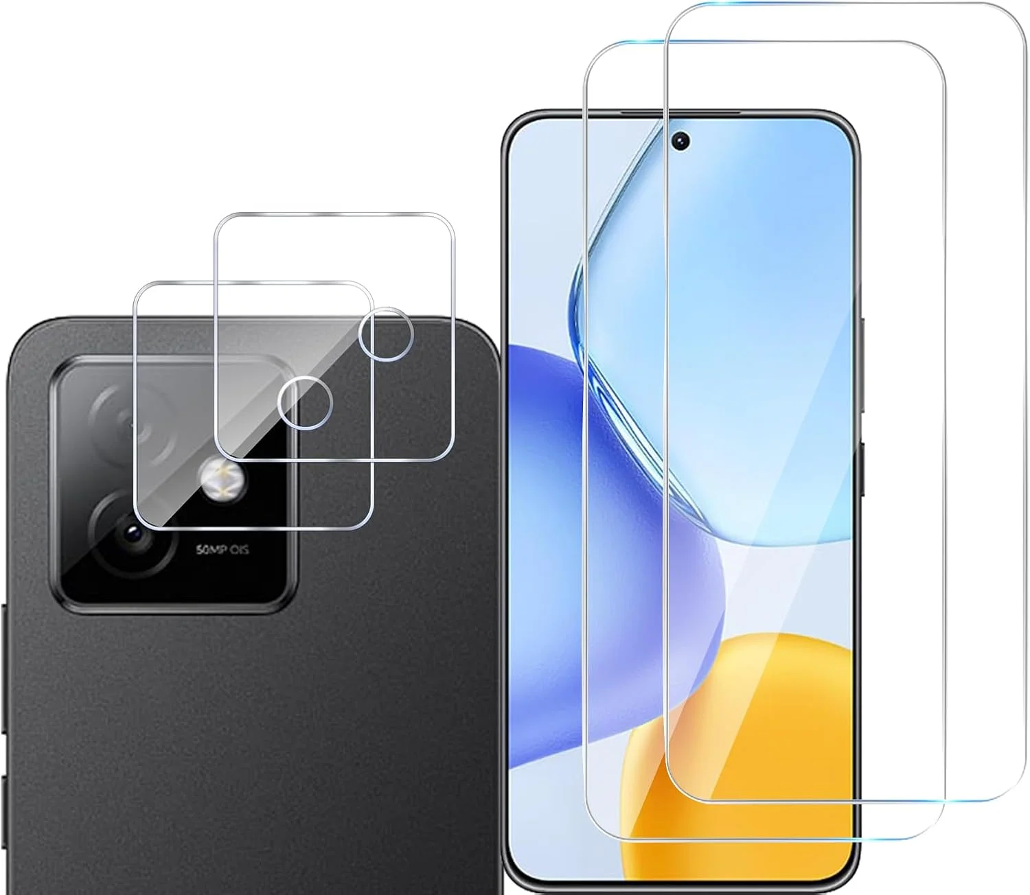 MGUEIAO [بسته 2+2 سازگار با Honor X60 GT شامل محافظ صفحه نمایش شیشه ای حرارت دیده و محافظ لنز دوربین، فیلم شیشه ای حرارت دیده تمام صفحه HD [ضد شکستن]