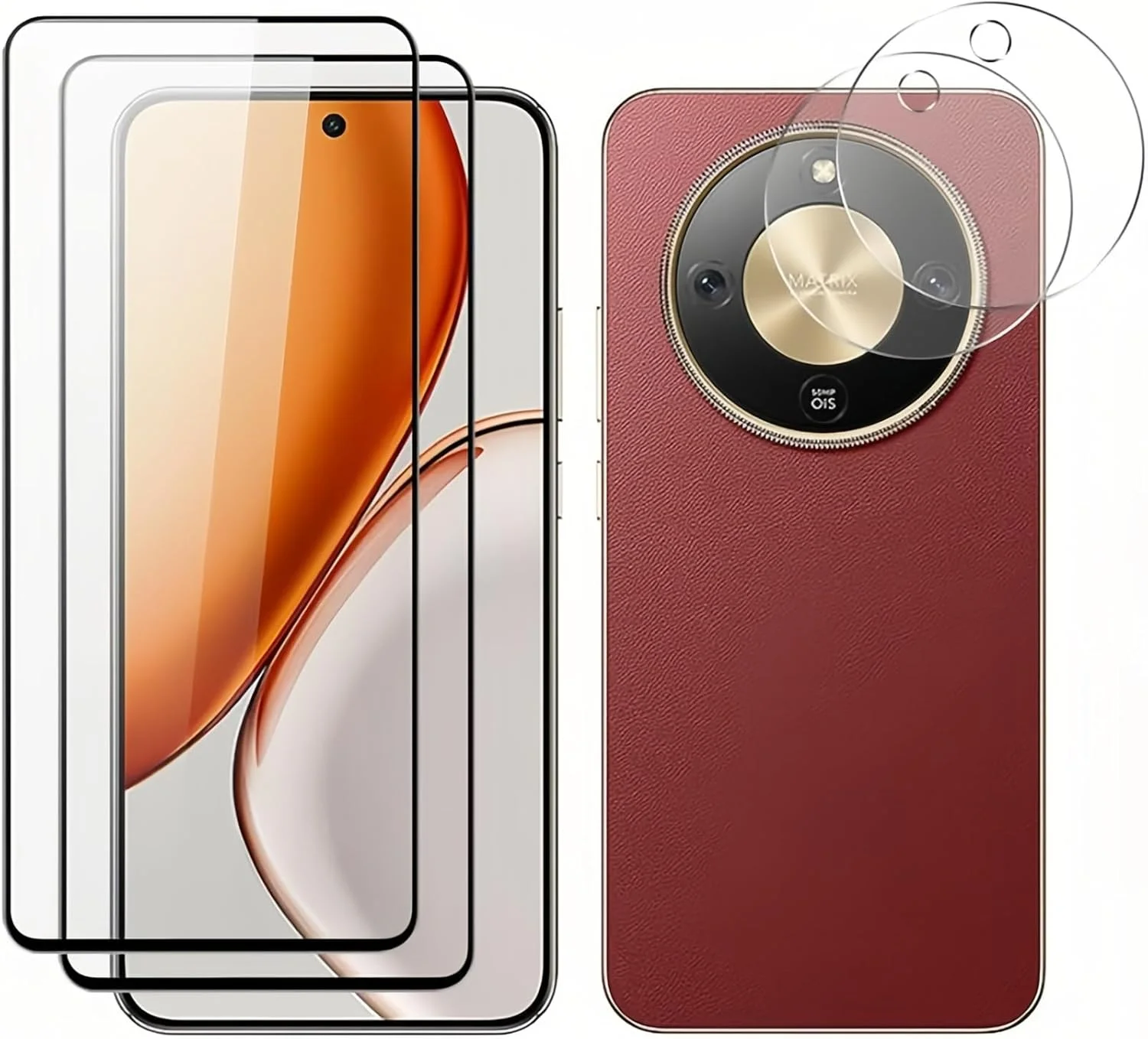 محافظ صفحه نمایش و محافظ لنز دوربین Gruattreay [بسته 2+2 عددی] سازگار با Honor X70 5G، شیشه حرارت دیده HD، سختی 9H ضد خش و بدون حباب