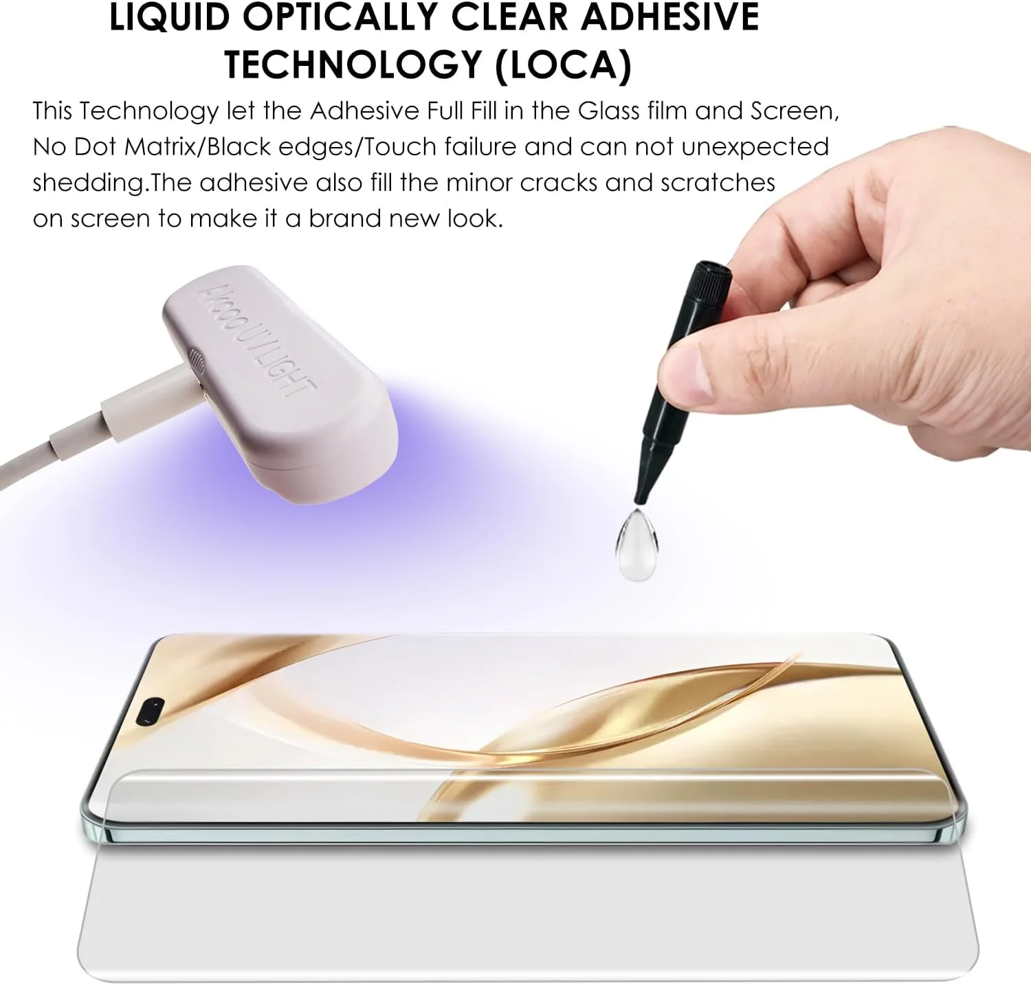 محافظ صفحه نمایش Akcoo برای گوشی Honor 200 Pro، شیشه حرارت دیده UV - بسته 3 عددی، پوشش کامل لبه به لبه، مقاوم در برابر خراشیدگی 9H، لمس حساس