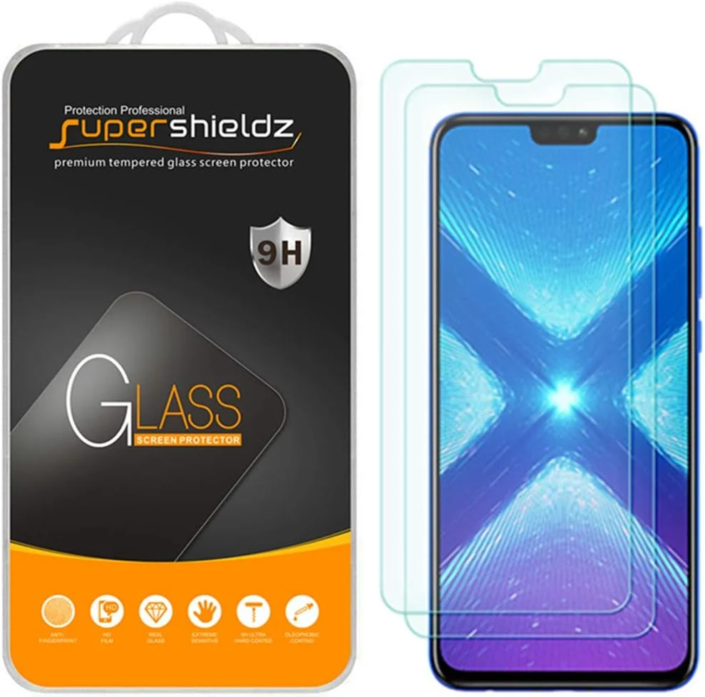 محافظ صفحه نمایش شیشه ای حرارت دیده سوپرشیلدز (2 عددی) برای گوشی هواوی آنر 8X، ضخامت 0.32 میلی متر، ضد خش، بدون حباب