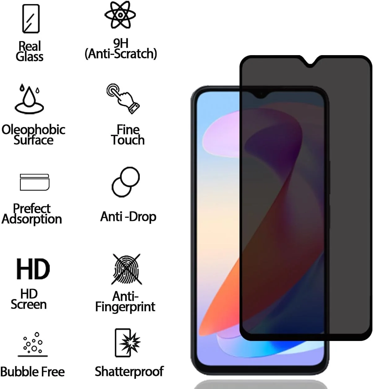 محافظ صفحه نمایش حریم خصوصی BCHKLAI برای Honor X6a [بسته 2 عددی]، فیلم شیشه ای حرارت دیده ضد جاسوسی، سختی 9H، ضد خش، ضد اثر انگشت، حساسیت بالا، محافظ صفحه نمایش ضد جاسوسی برای Honor X6a