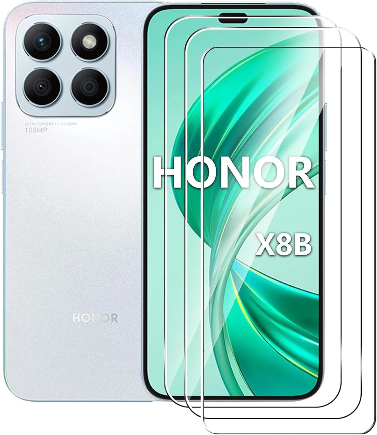 محافظ صفحه نمایش شیشه ای حرارت دیده WRTBS [بسته 3 عددی] برای گوشی Honor X8b، سختی 9H، وضوح بالا، ضد خش، بدون حباب، ضد اثر انگشت