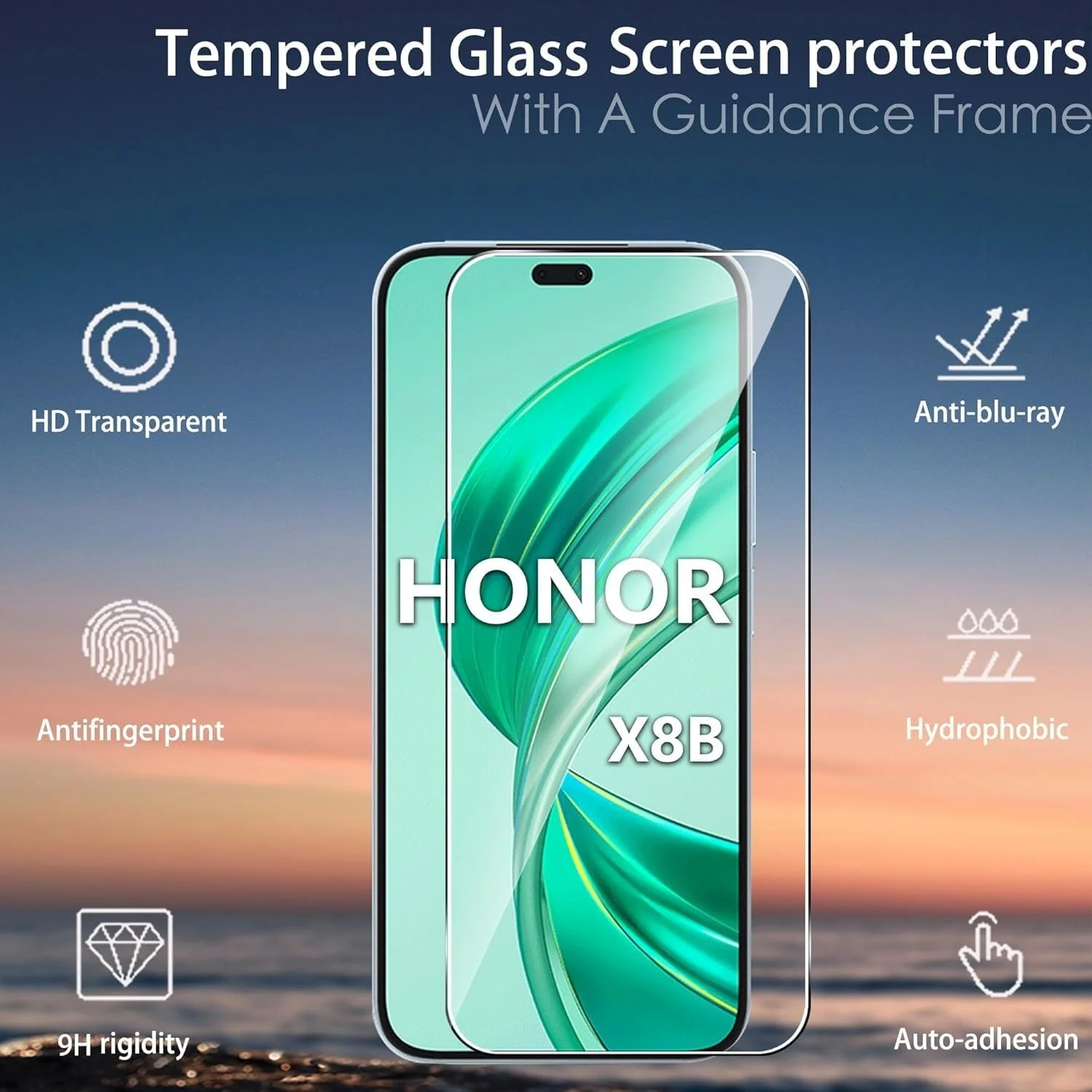 محافظ صفحه نمایش شیشه ای حرارت دیده WRTBS [بسته 3 عددی] برای گوشی Honor X8b، سختی 9H، وضوح بالا، ضد خش، بدون حباب، ضد اثر انگشت