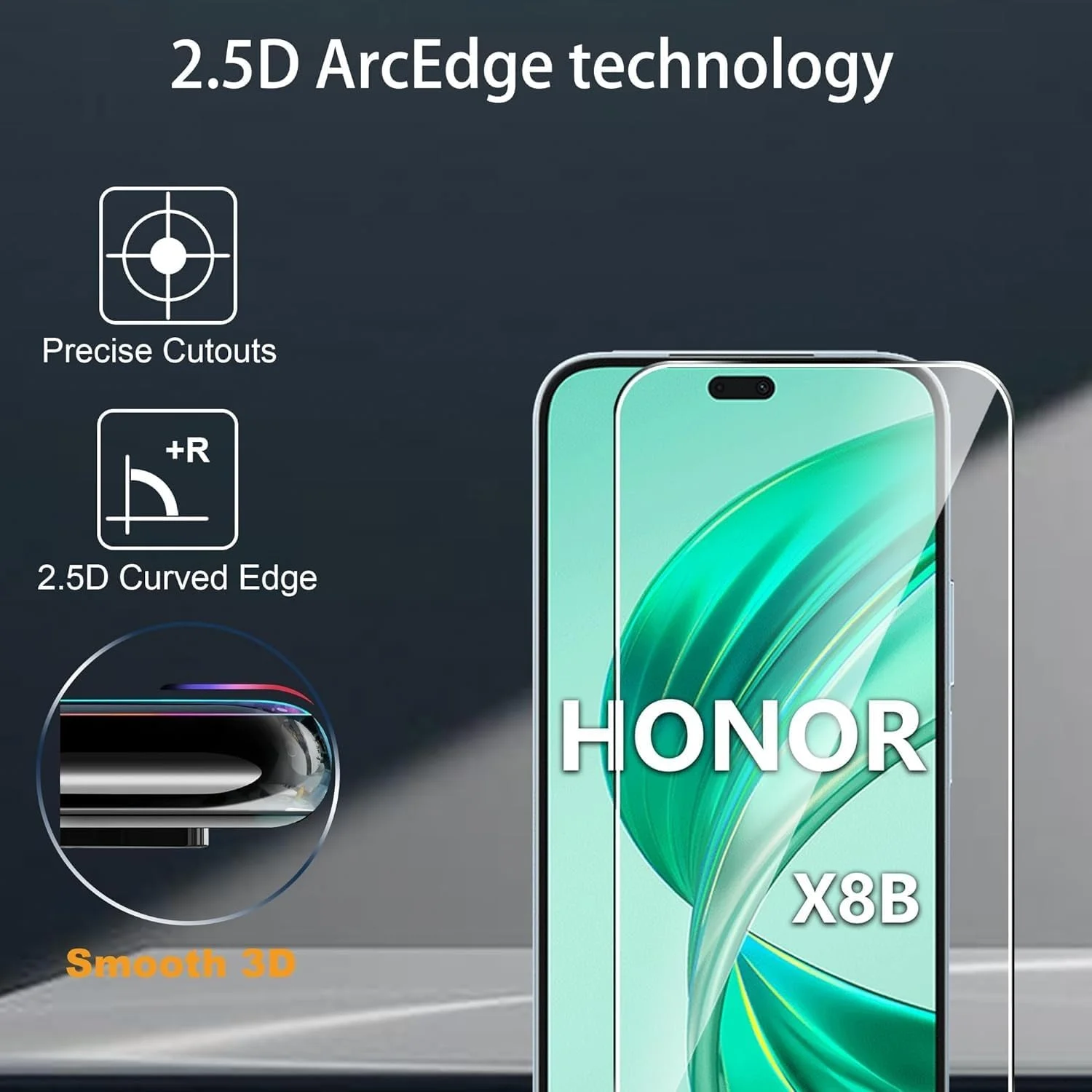 محافظ صفحه نمایش شیشه ای حرارت دیده WRTBS [بسته 3 عددی] برای گوشی Honor X8b، سختی 9H، وضوح بالا، ضد خش، بدون حباب، ضد اثر انگشت