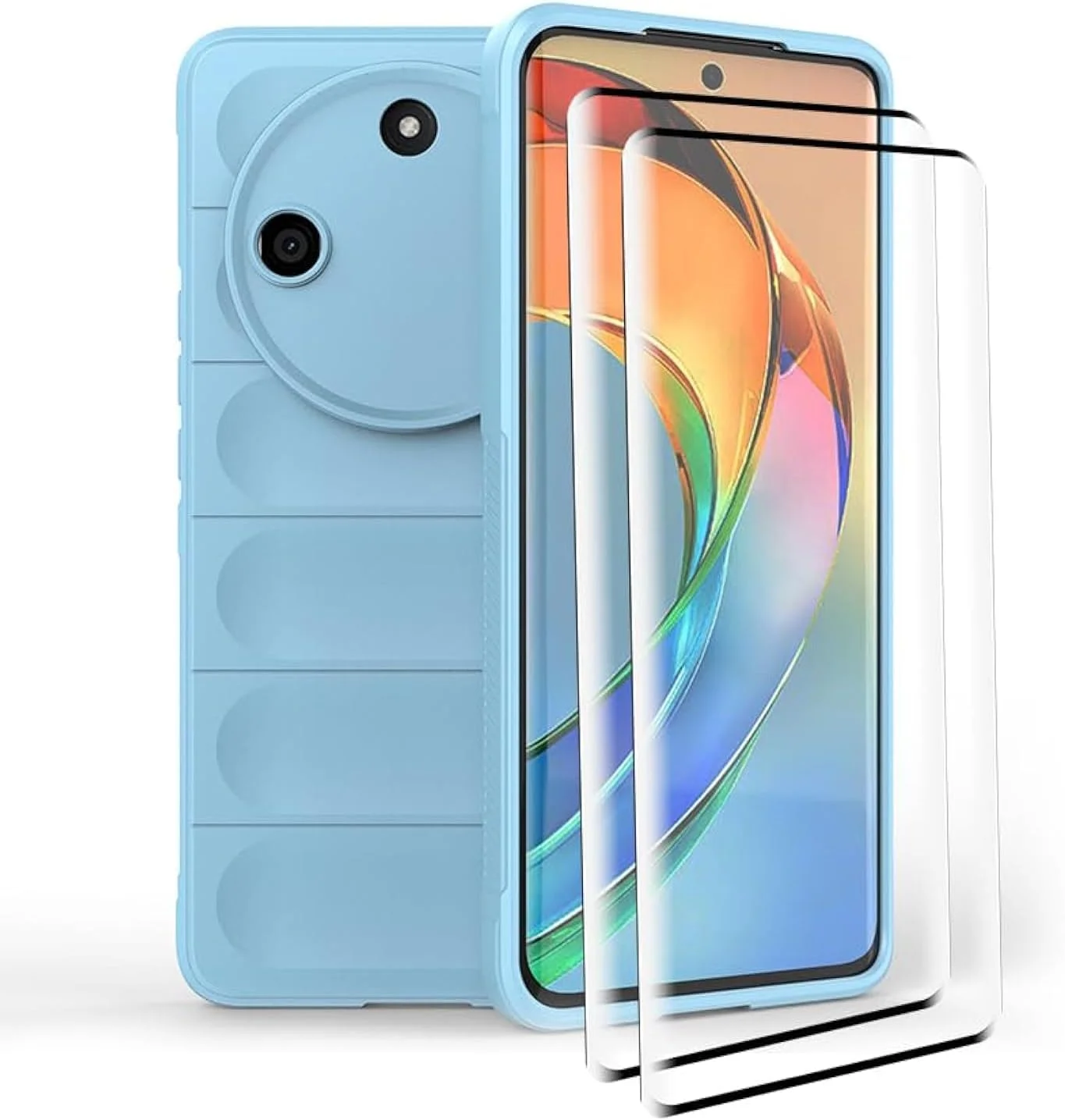 کاور محافظ گوشی GMUJIAO سازگار با Honor X50 5G، ضد لغزش، ضد ضربه، ضد خش، به همراه 2 محافظ صفحه نمایش شیشه ای حرارت دیده [مقاوم در برابر خراش] - آبی روشن