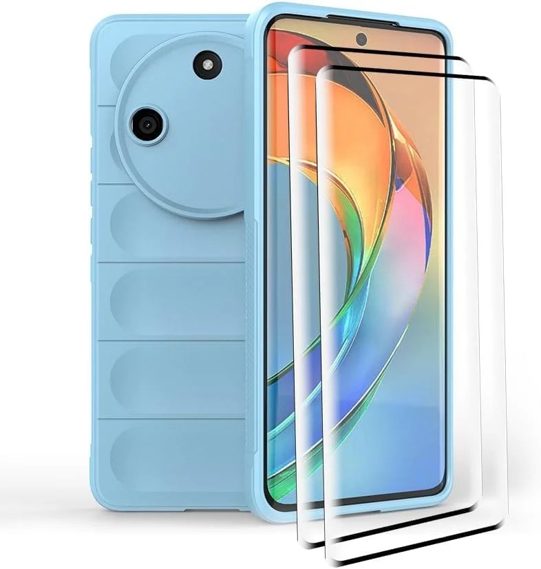 کاور محافظ گوشی GMUJIAO سازگار با Honor X50 5G، ضد لغزش، ضد ضربه، ضد خش، به همراه 2 محافظ صفحه نمایش شیشه ای حرارت دیده [مقاوم در برابر خراش] - آبی روشن