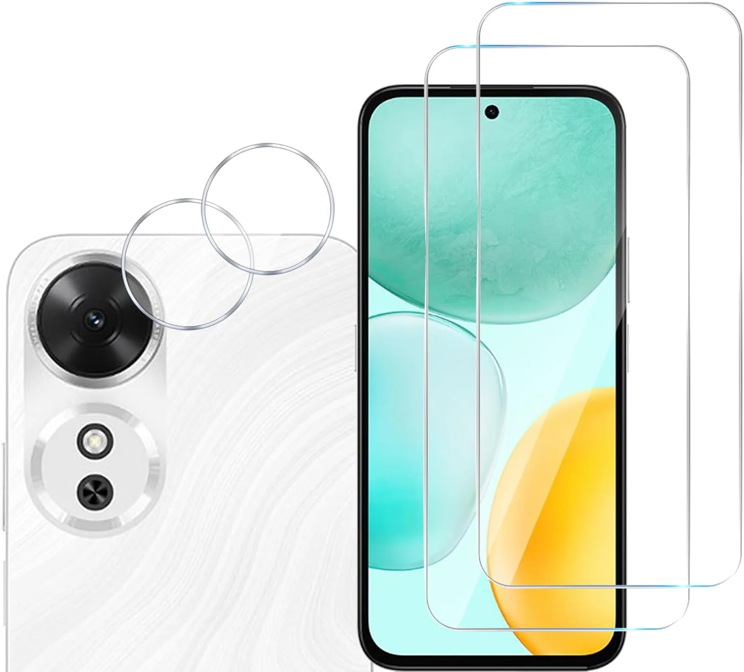 MGUEIAO [بسته 2+2 عددی] سازگار با گوشی Honor Play 60 شامل محافظ صفحه نمایش شیشه ای حرارت دیده و محافظ لنز دوربین، محافظ شیشه ای حرارت دیده [بدون حباب][شفافیت HD]