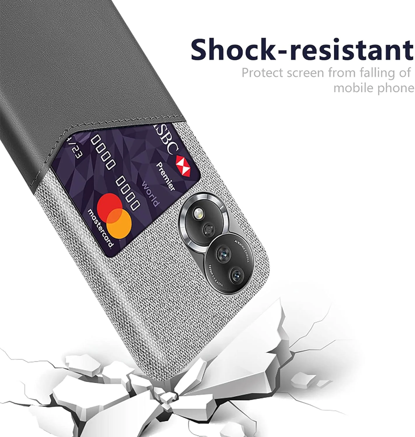 کیف پول GMUJIAO برای Honor 80، محافظ فوق العاده باریک، کیف پول چرمی باریک با جای کارت اعتباری به همراه 2 محافظ صفحه نمایش شیشه ای حرارت دیده [فوق العاده نازک] - خاکستری