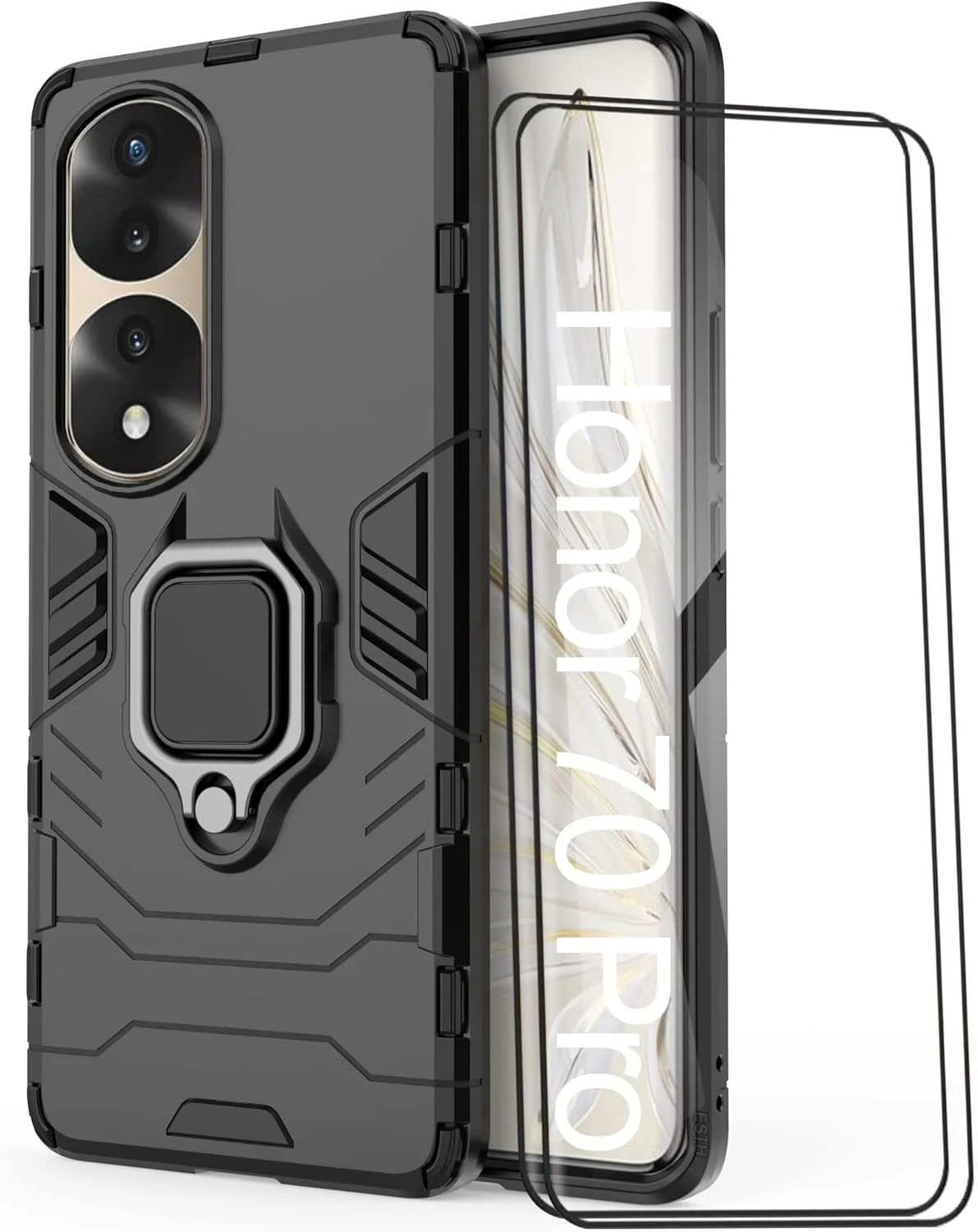 قاب محافظ ESTH® برای گوشی آنر 70 پرو/آنر 70 پرو+ به همراه 2 عدد محافظ صفحه نمایش، [پایه چرخان 360 درجه] [محافظت ضد سقوط با درجه نظامی]، سازگار با هولدر مغناطیسی خودرو، مشکی