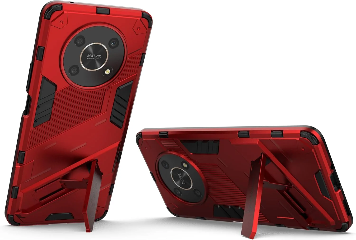 قاب محافظ گوشی QINOUK برای آنر X30، [ضد ضربه] TPU نرم و PC سخت، ضد خش، به همراه محافظ صفحه نمایش شیشه ای حرارت دیده [2 عددی]، دارای پایه تاشو نامرئی، برای آنر X30 - قرمز