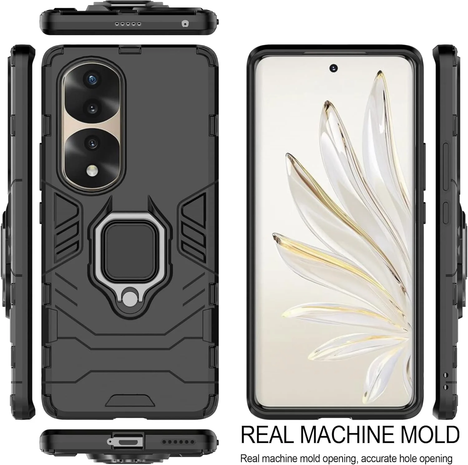 قاب محافظ ESTH® برای گوشی آنر 70 پرو/آنر 70 پرو+ به همراه 2 عدد محافظ صفحه نمایش، [پایه چرخان 360 درجه] [محافظت ضد سقوط با درجه نظامی]، سازگار با هولدر مغناطیسی خودرو، مشکی