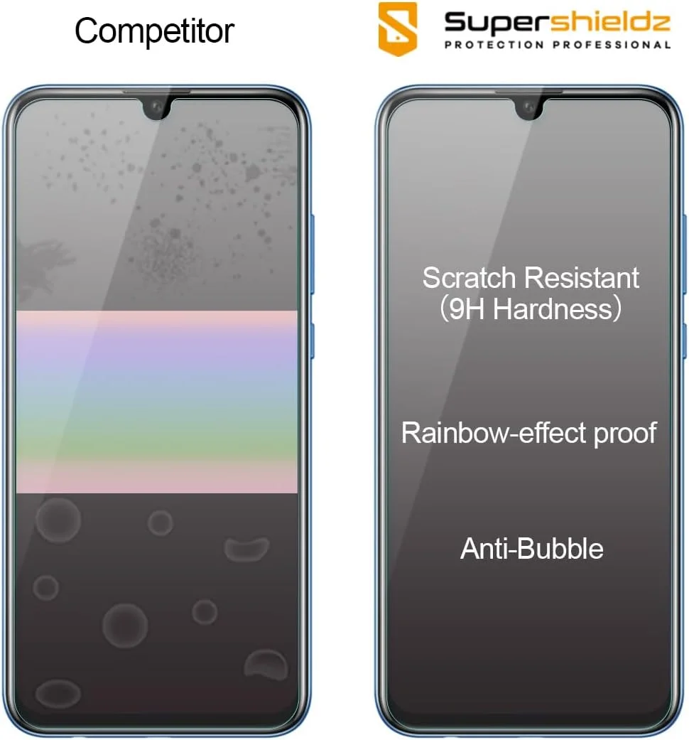 محافظ صفحه نمایش شیشه ای حرارت دیده [2 عددی] Supershieldz برای Huawei (Honor 10 Lite)، ضد خش، بدون حباب، تعویض مادام العمر